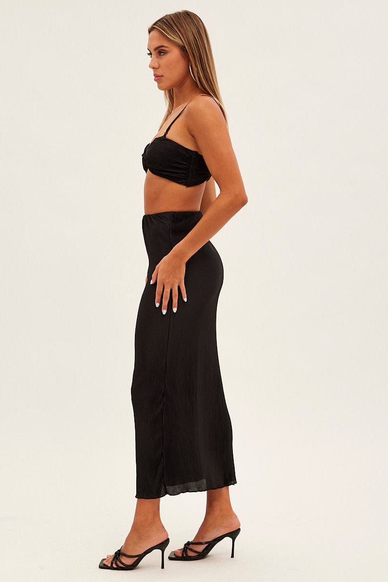 Black Plisse Skirt Maxi High Rise for Ally Fashion