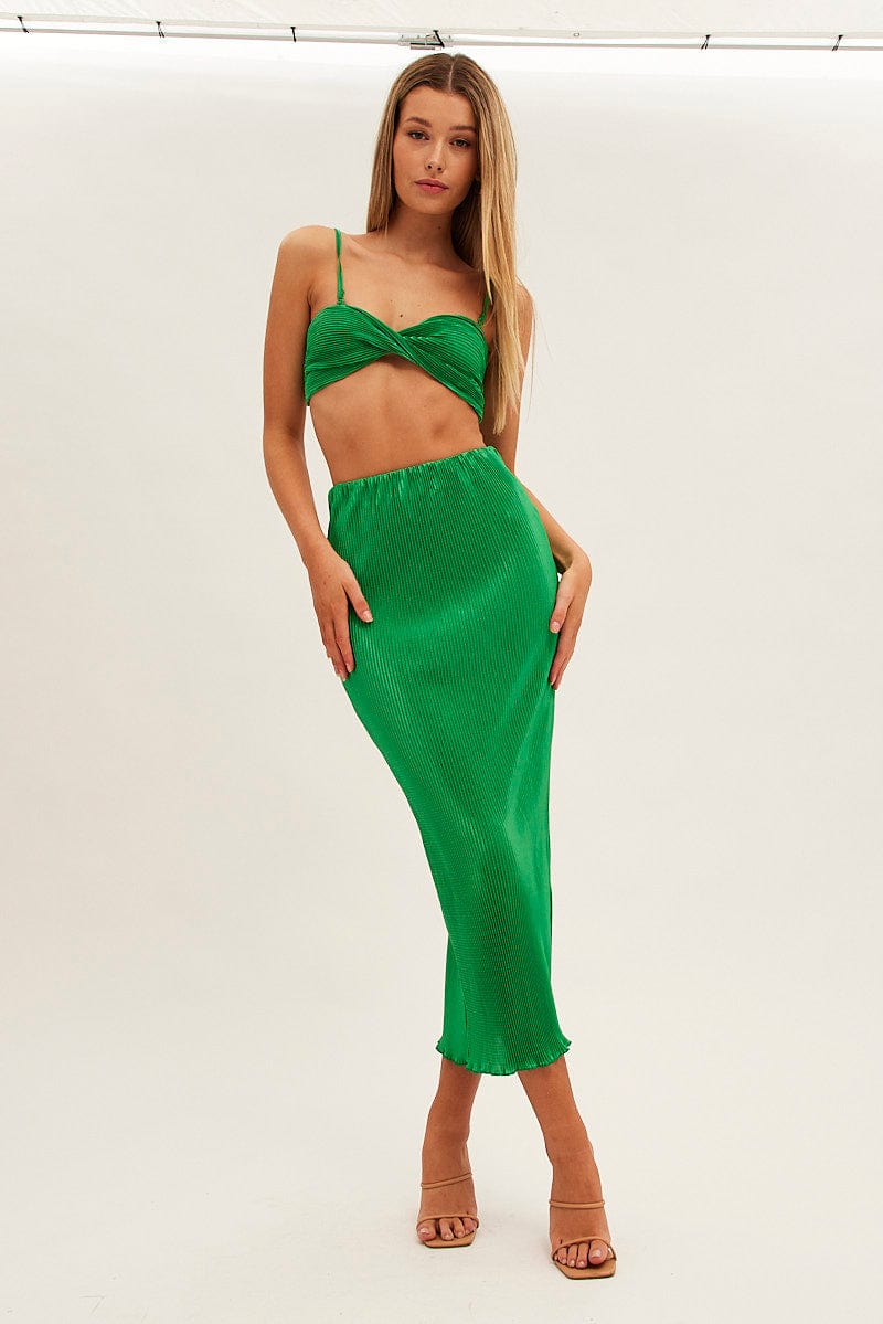 Green Plisse Skirt Maxi High Rise for Ally Fashion