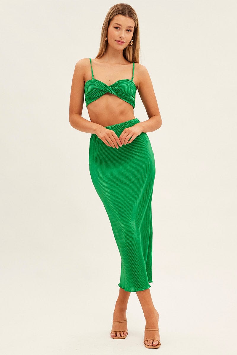 Green Plisse Skirt Maxi High Rise for Ally Fashion