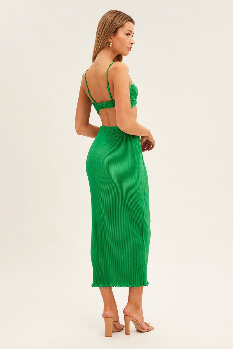Green Plisse Skirt Maxi High Rise | Ally Fashion
