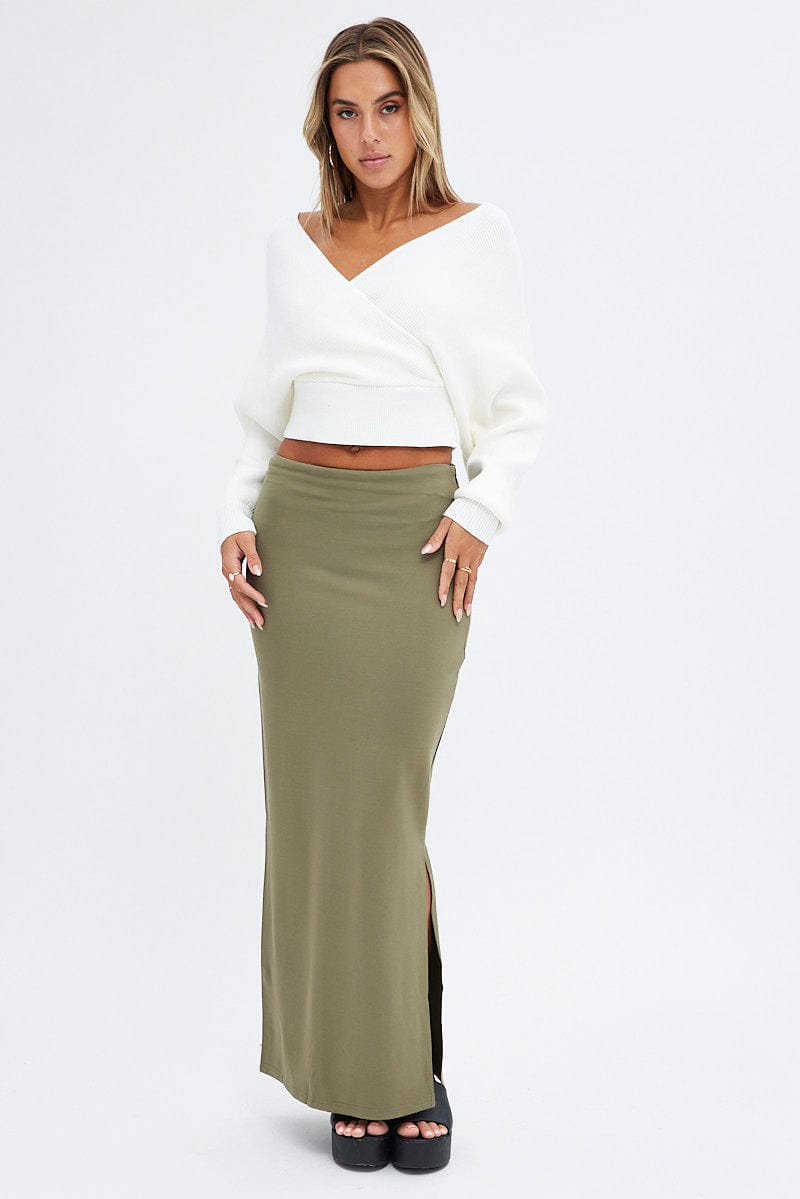 Green Maxi Skirt Low Rise Ponte for Ally Fashion