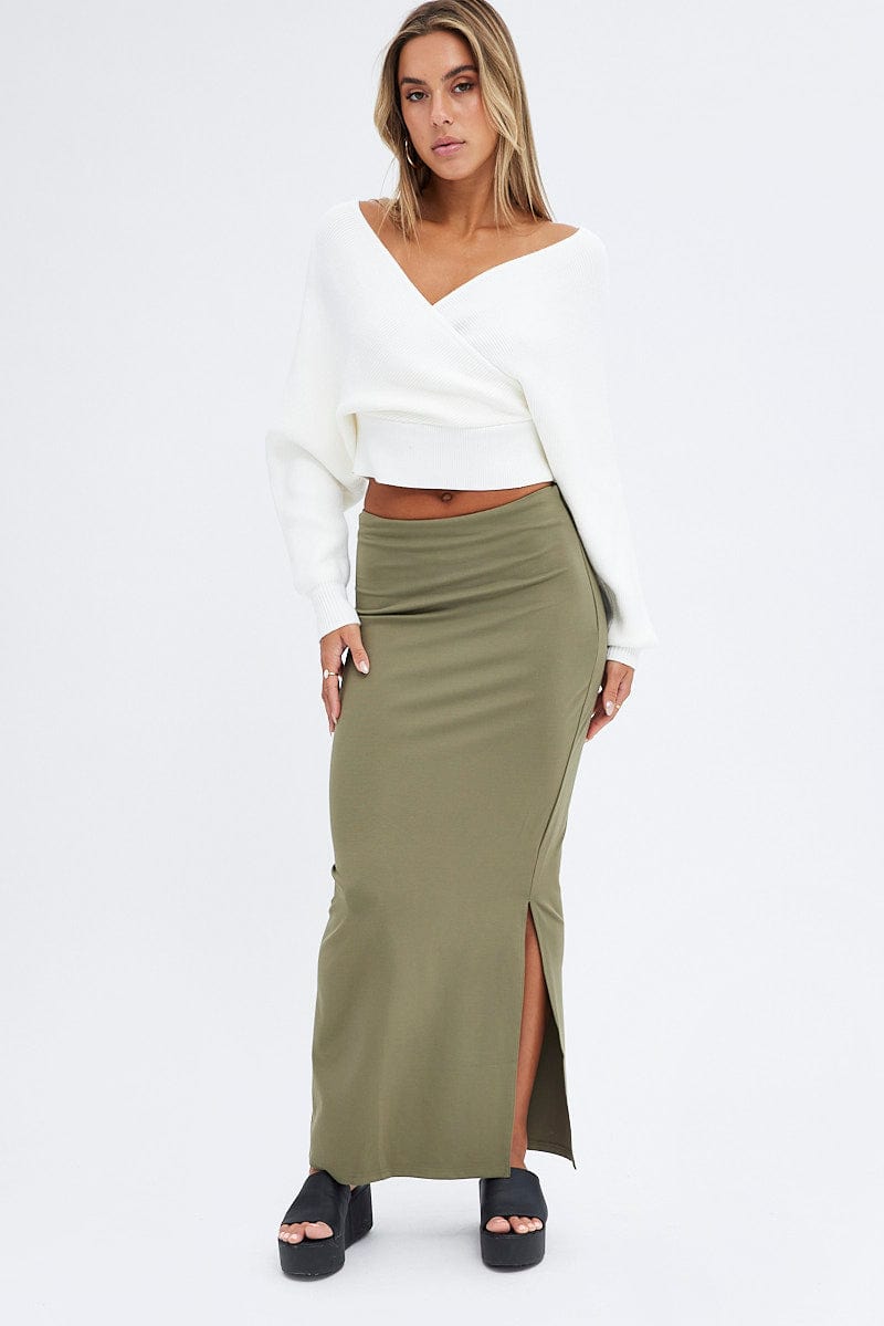 Green Maxi Skirt Low Rise Ponte for Ally Fashion