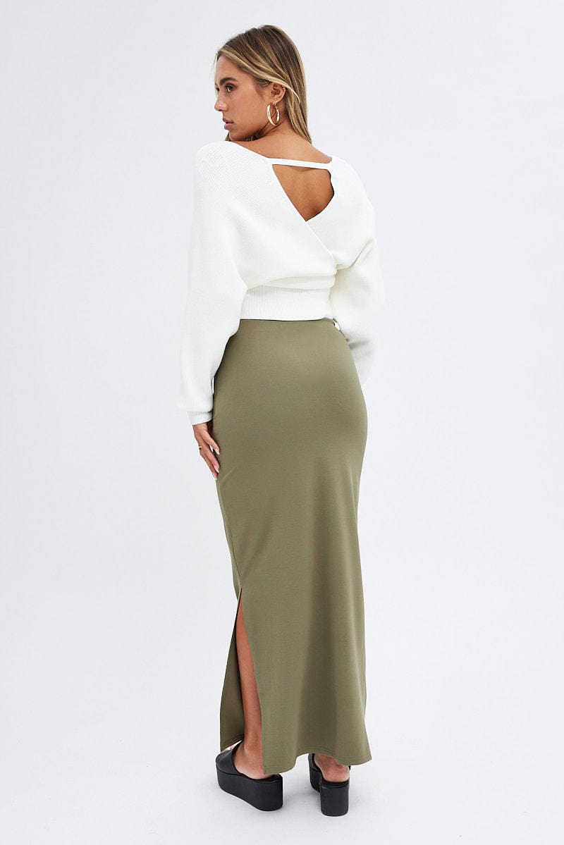 Green Maxi Skirt Low Rise Ponte for Ally Fashion