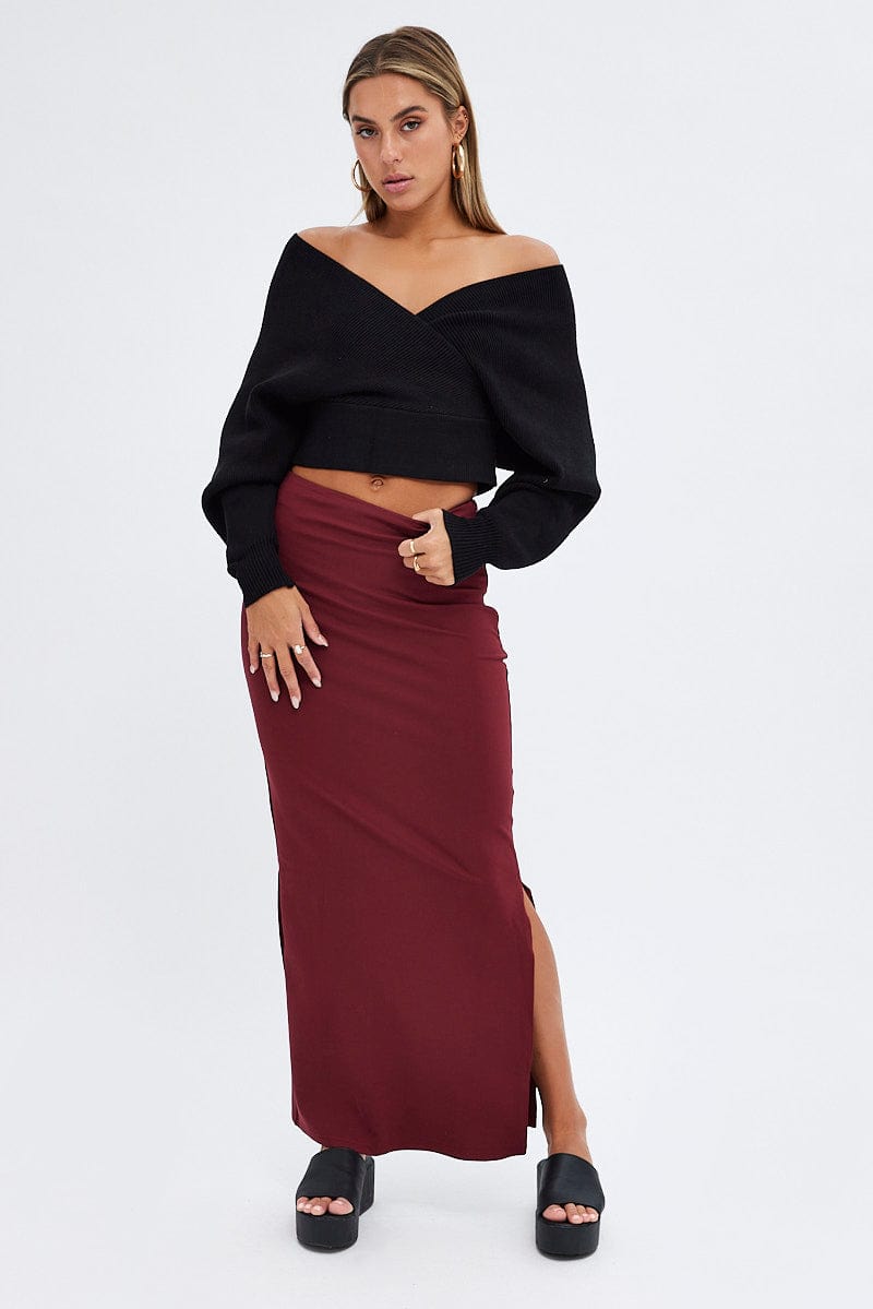 Purple Maxi Skirt Low Rise Ponte for Ally Fashion