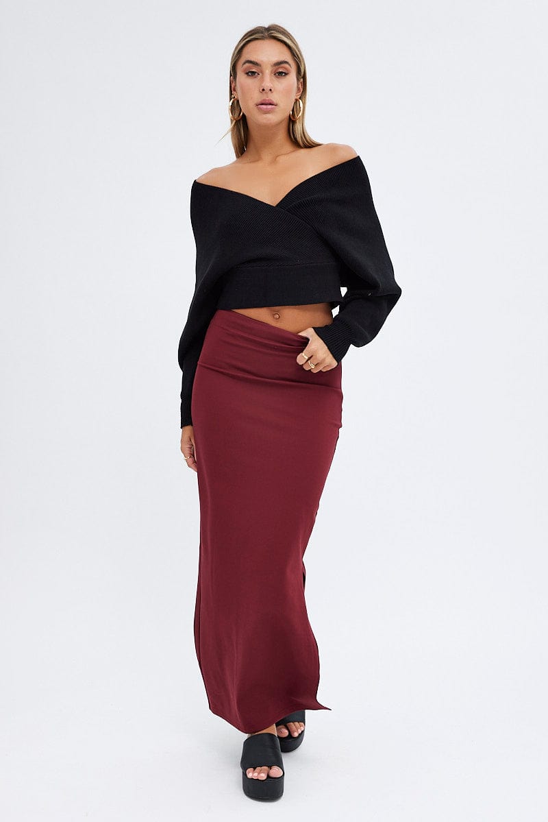 Purple Maxi Skirt Low Rise Ponte for Ally Fashion