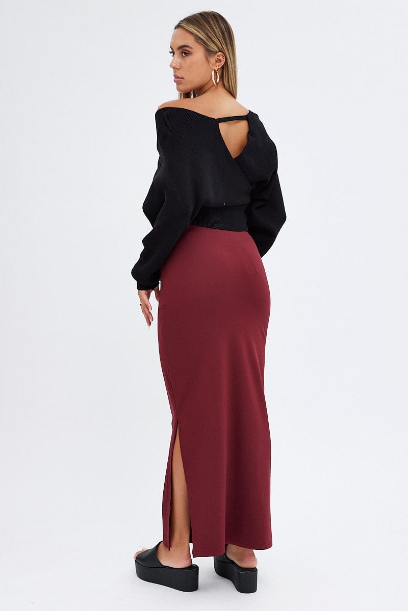 Purple Maxi Skirt Low Rise Ponte for Ally Fashion