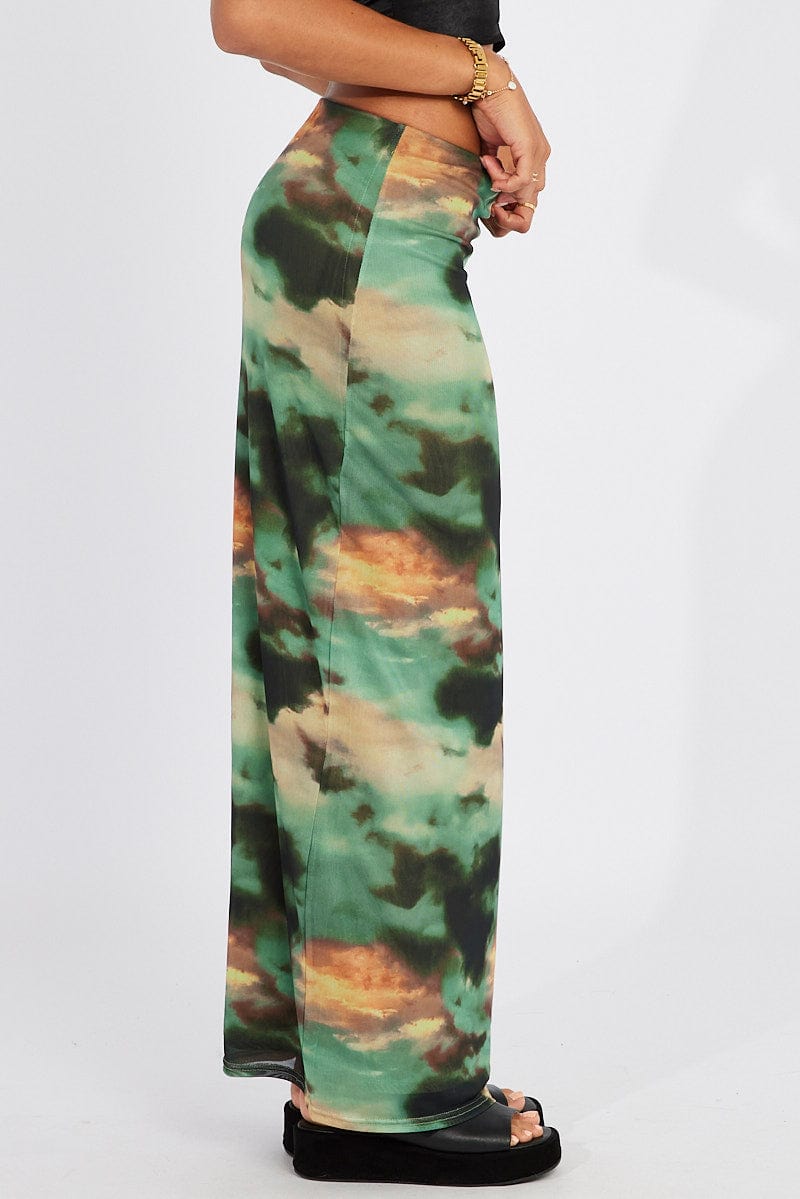 Green Abstract Maxi Skirt High Rise Mesh for Ally Fashion
