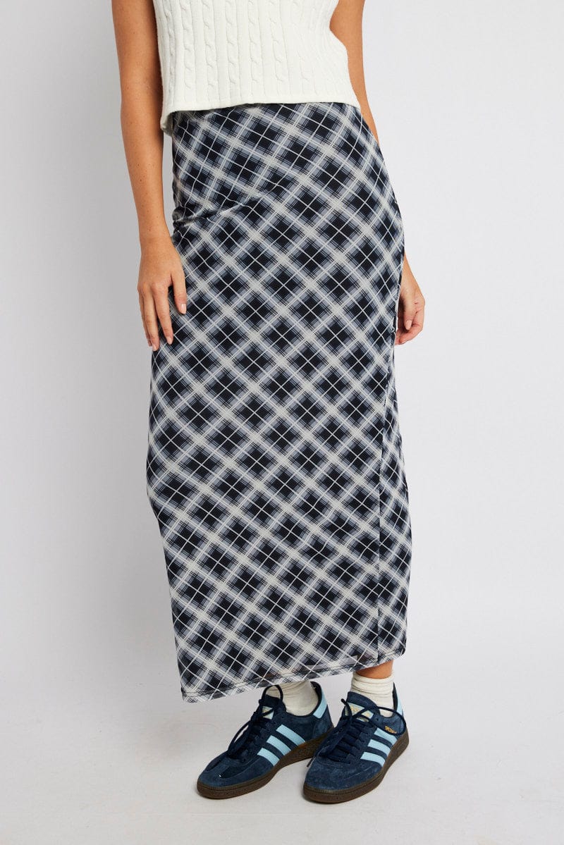 Black Check Maxi Skirt High Rise Mesh for Ally Fashion