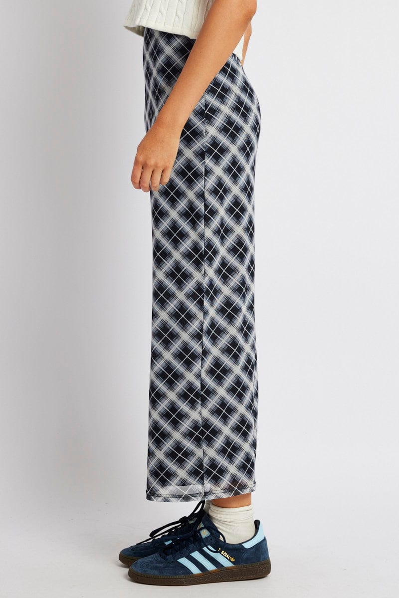 Black Check Maxi Skirt High Rise Mesh for Ally Fashion