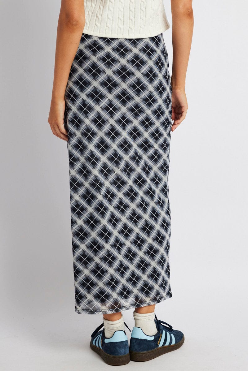 Black Check Maxi Skirt High Rise Mesh for Ally Fashion