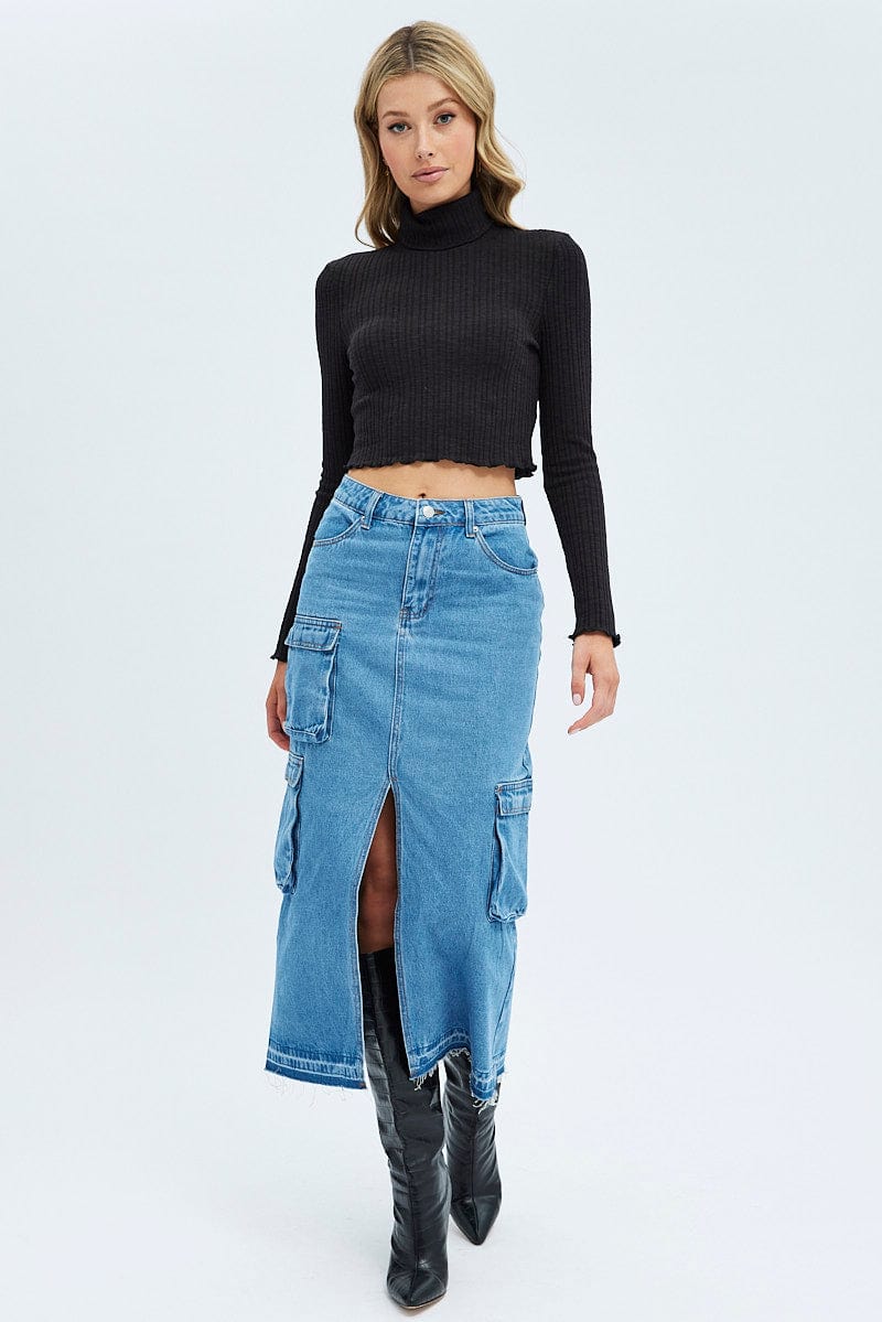 Blue Denim Maxi Skirt Cargo | Ally Fashion