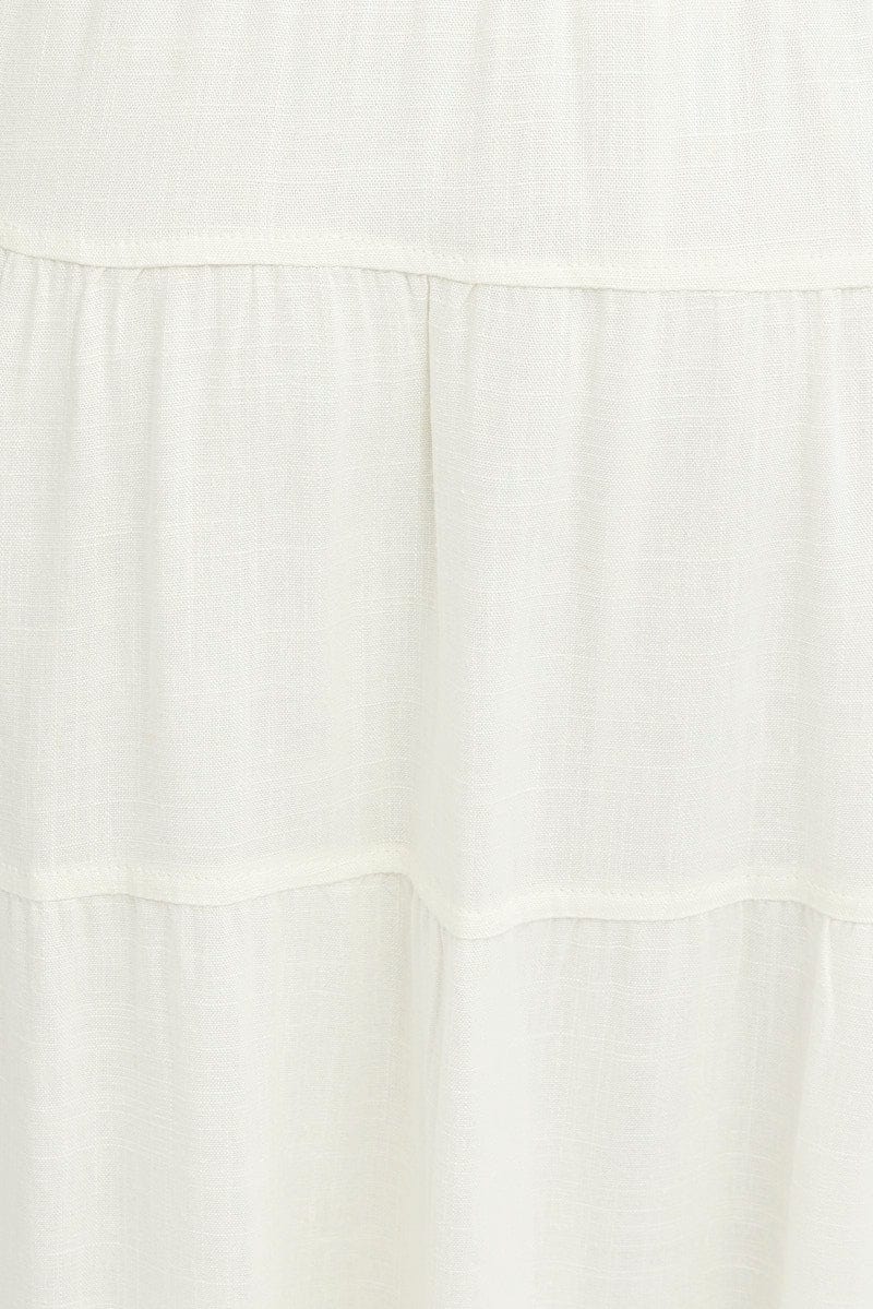 White Maxi Skirt Tiered High Rise Linen Blend for Ally Fashion