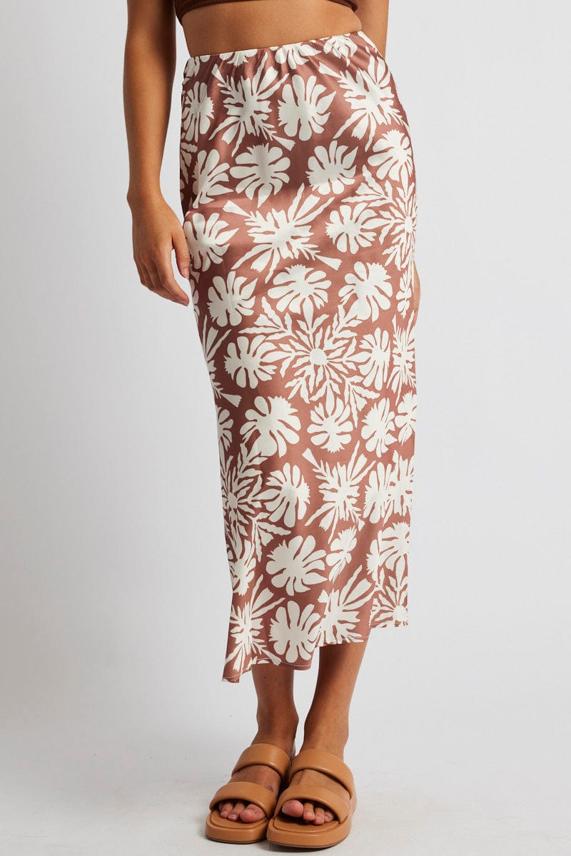 Beige Abstract Slip Skirt Maxi for Ally Fashion