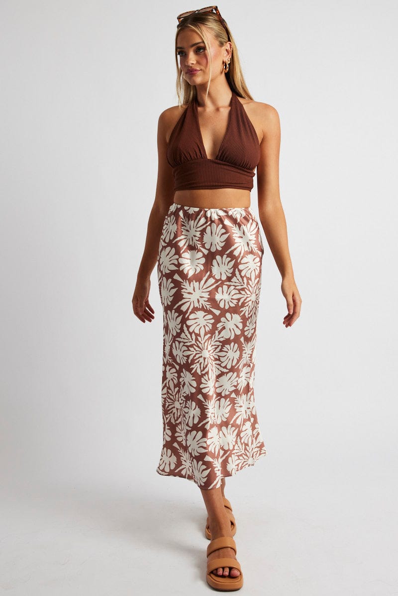 Beige Abstract Slip Skirt Maxi for Ally Fashion