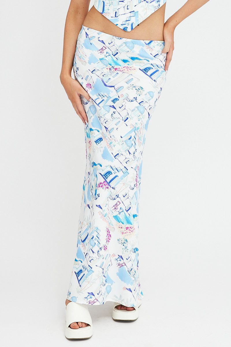 Blue Print Maxi Bias Skirt for Ally Fashion