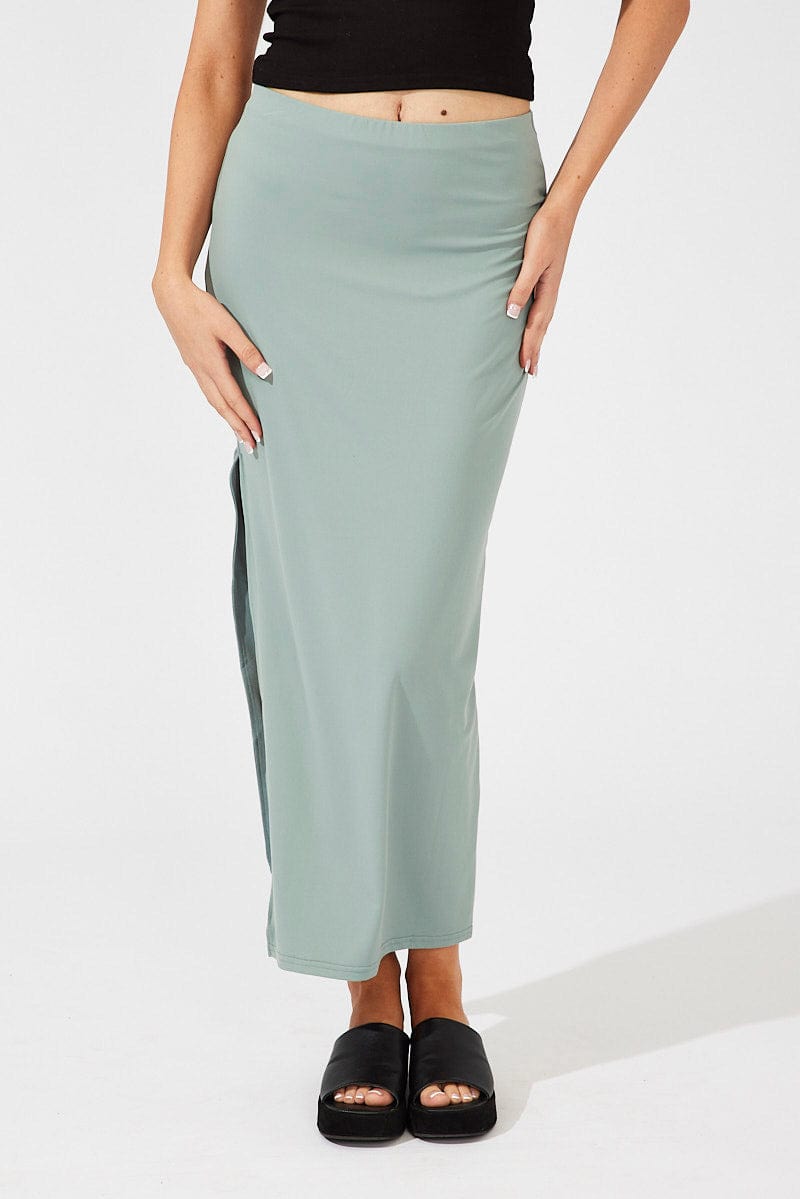Green Supersoft Maxi Skirt Side Split for Ally Fashion