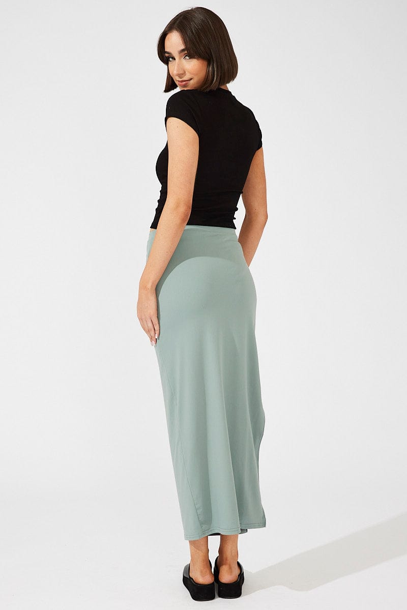 Green Supersoft Maxi Skirt Side Split for Ally Fashion