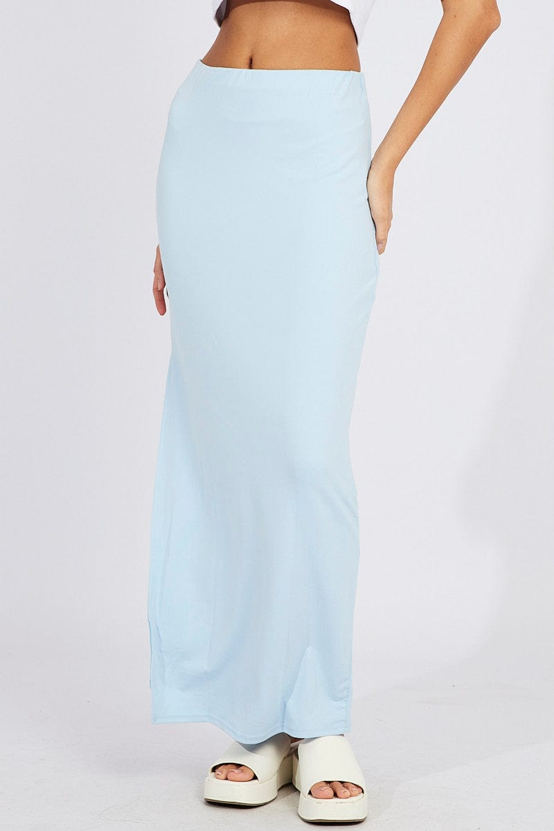 Blue Supersoft Maxi Skirt Side Split for Ally Fashion