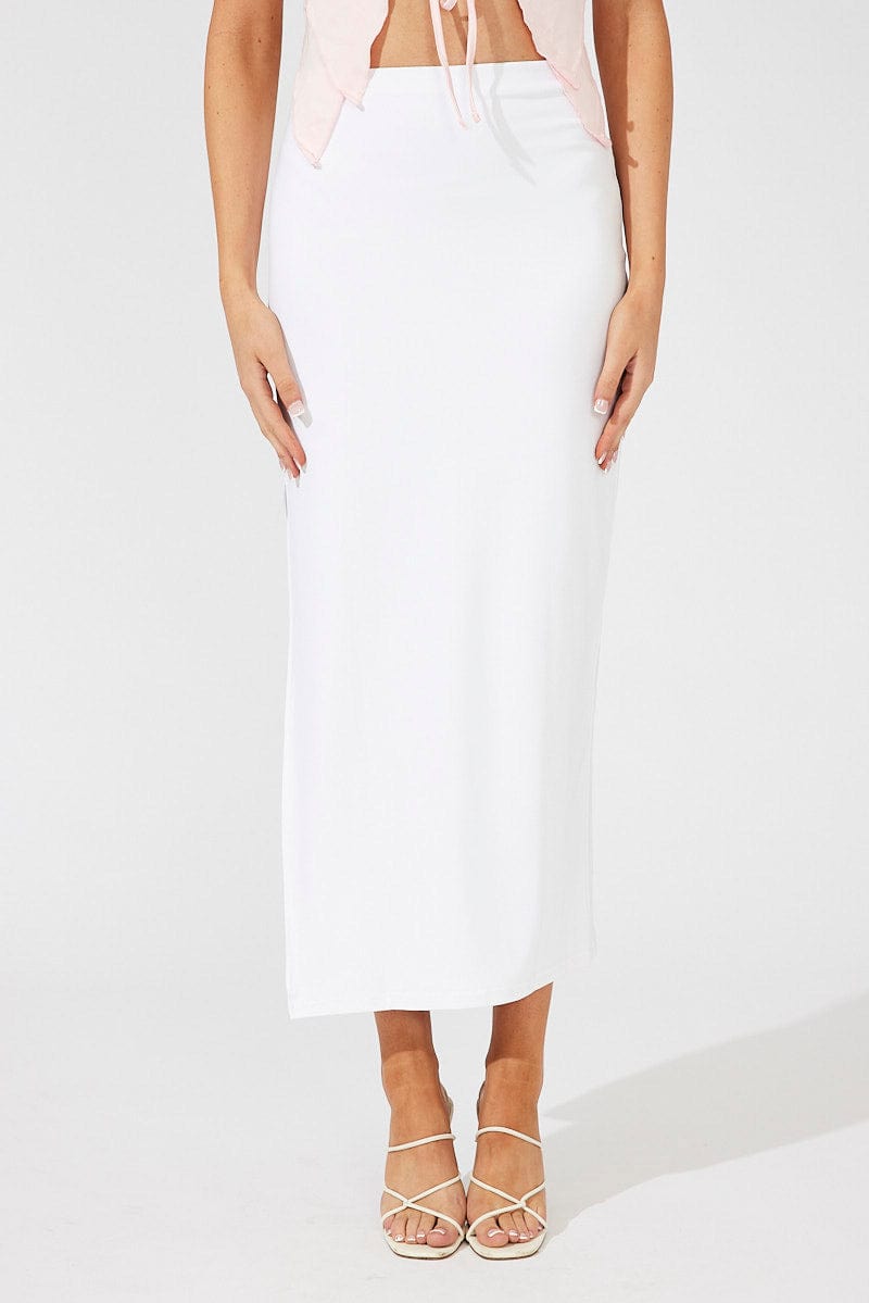 White Supersoft Maxi Skirt Side Split for Ally Fashion