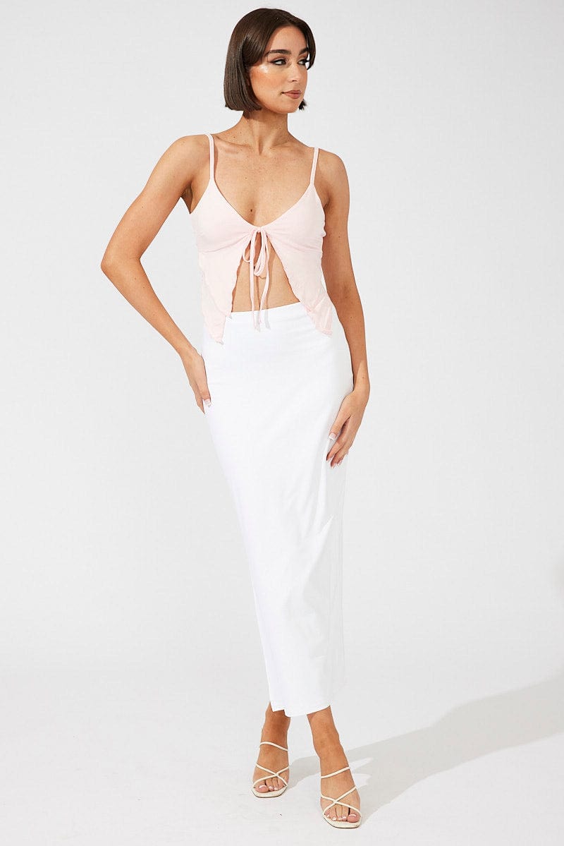 White Supersoft Maxi Skirt Side Split for Ally Fashion