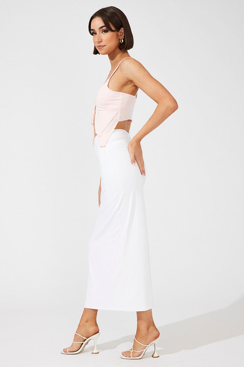 White Supersoft Maxi Skirt Side Split for Ally Fashion