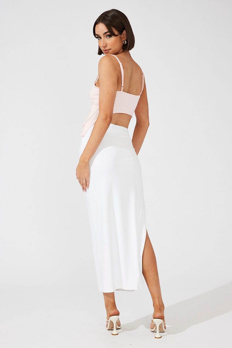 White Supersoft Maxi Skirt Side Split | Ally Fashion