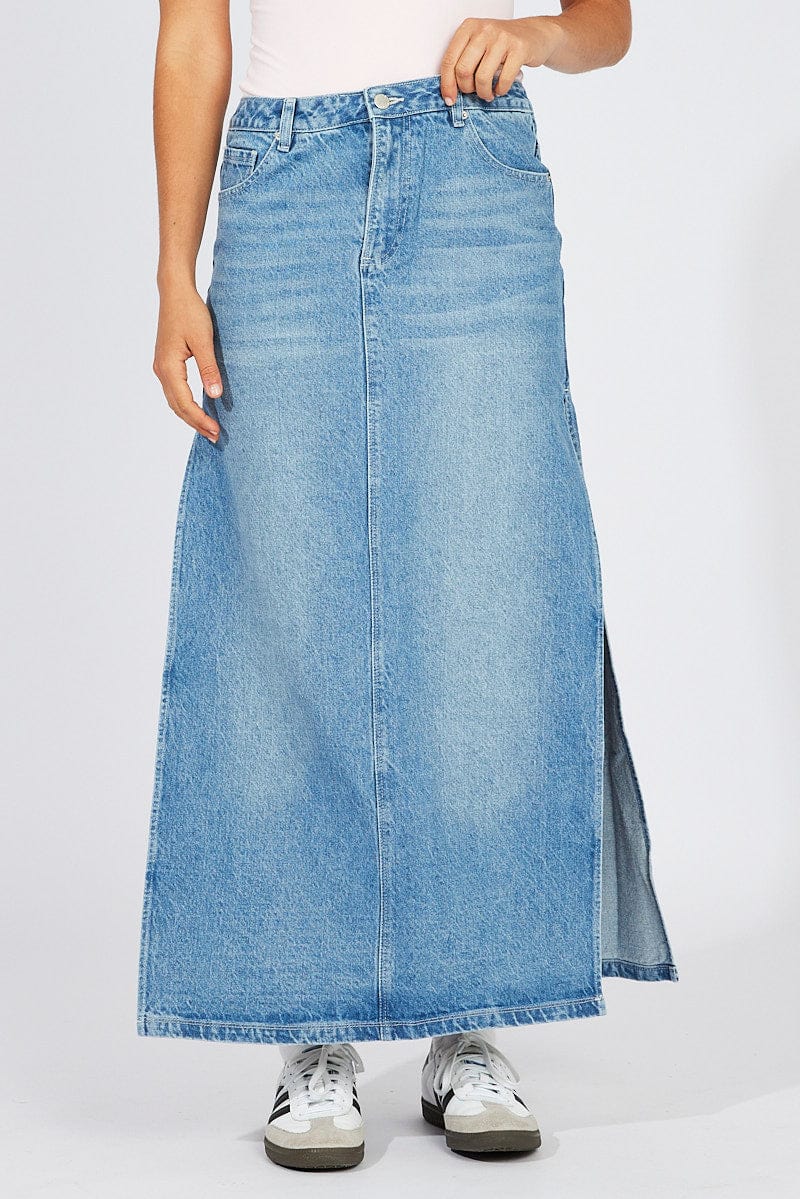 Blue Skirt Maxi High Rise for Ally Fashion