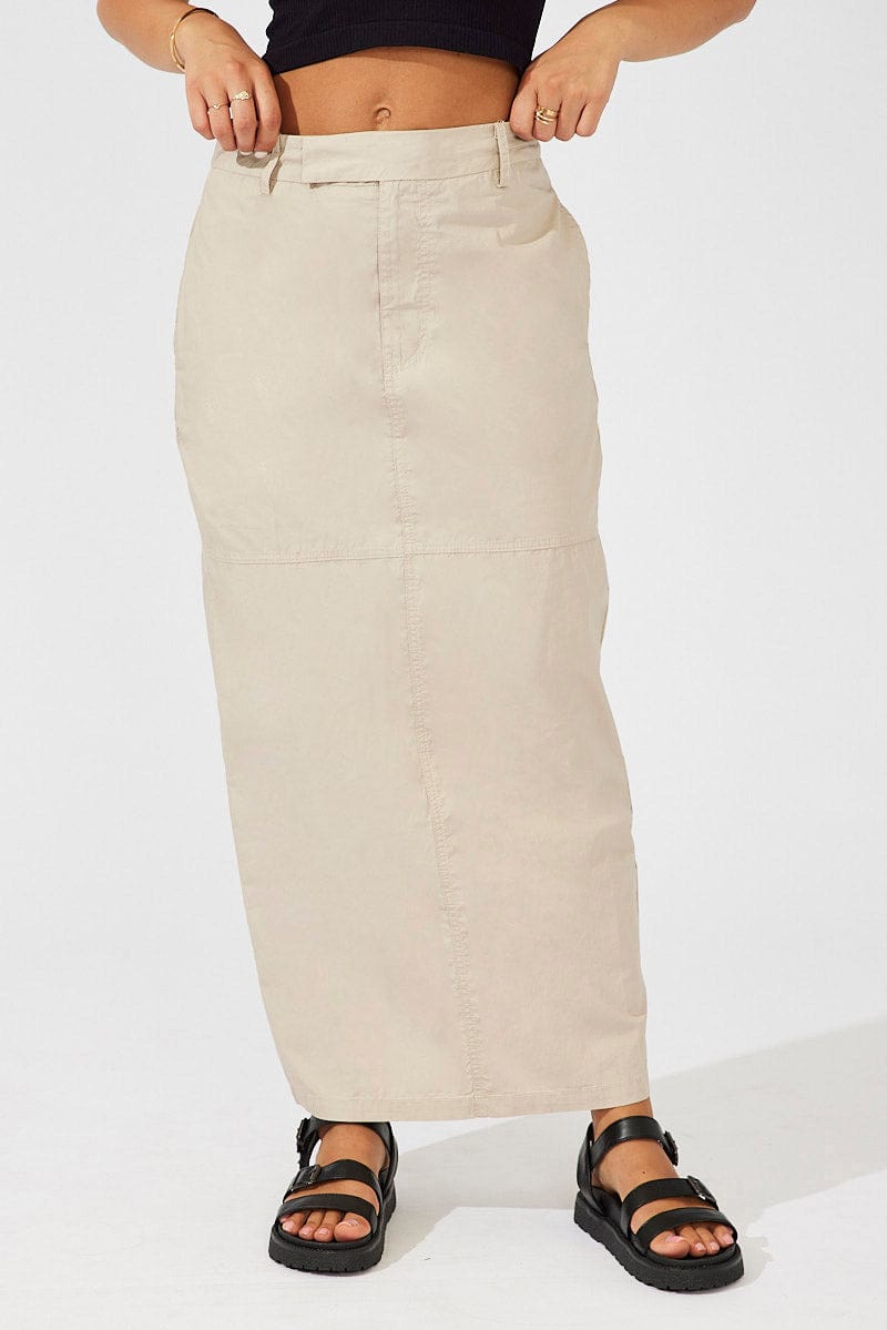 Beige Maxi Skirt High Rise for Ally Fashion