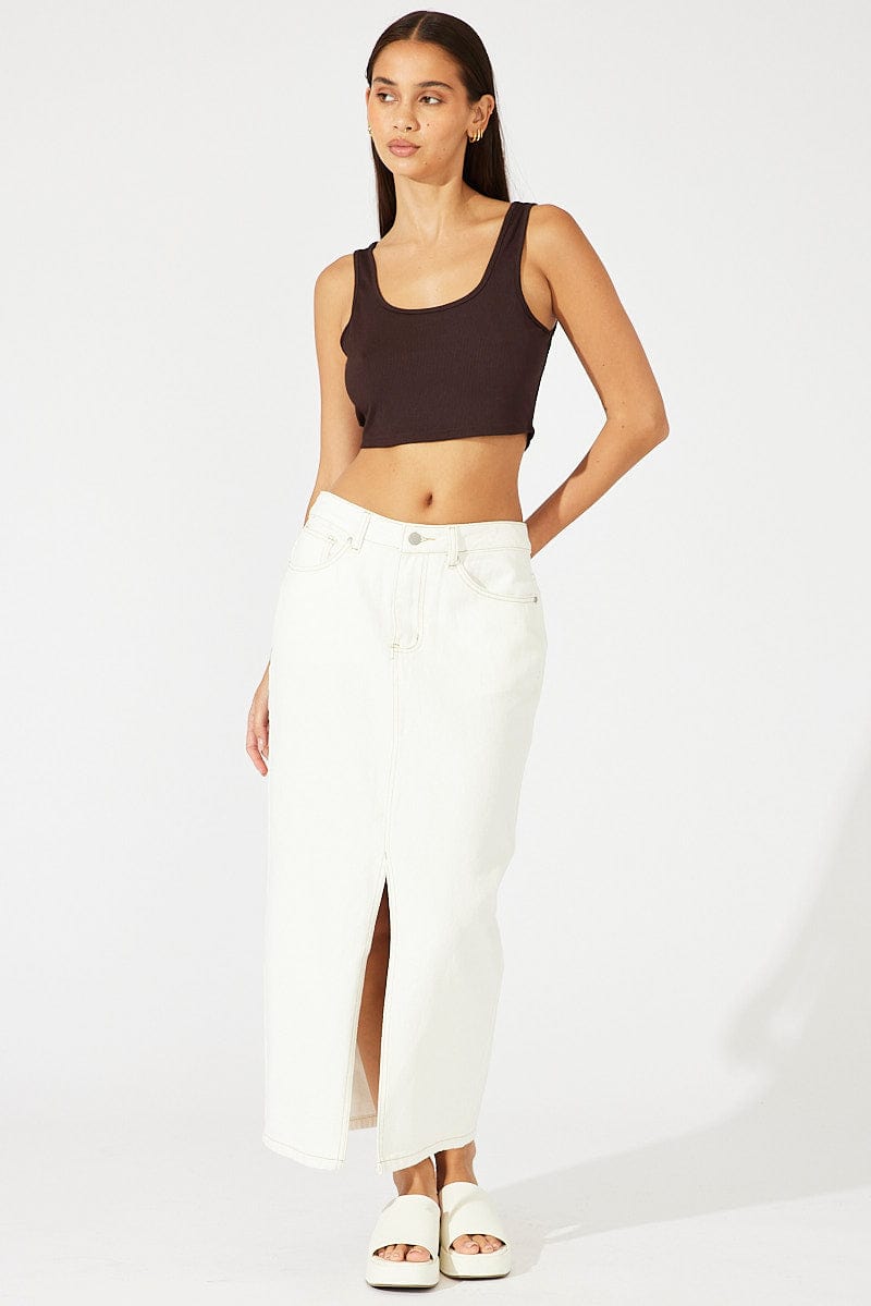 White Denim Skirt Maxi Front Split for Ally Fashion