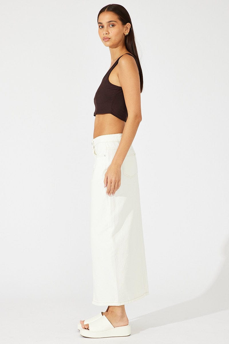 White Denim Skirt Maxi Front Split for Ally Fashion