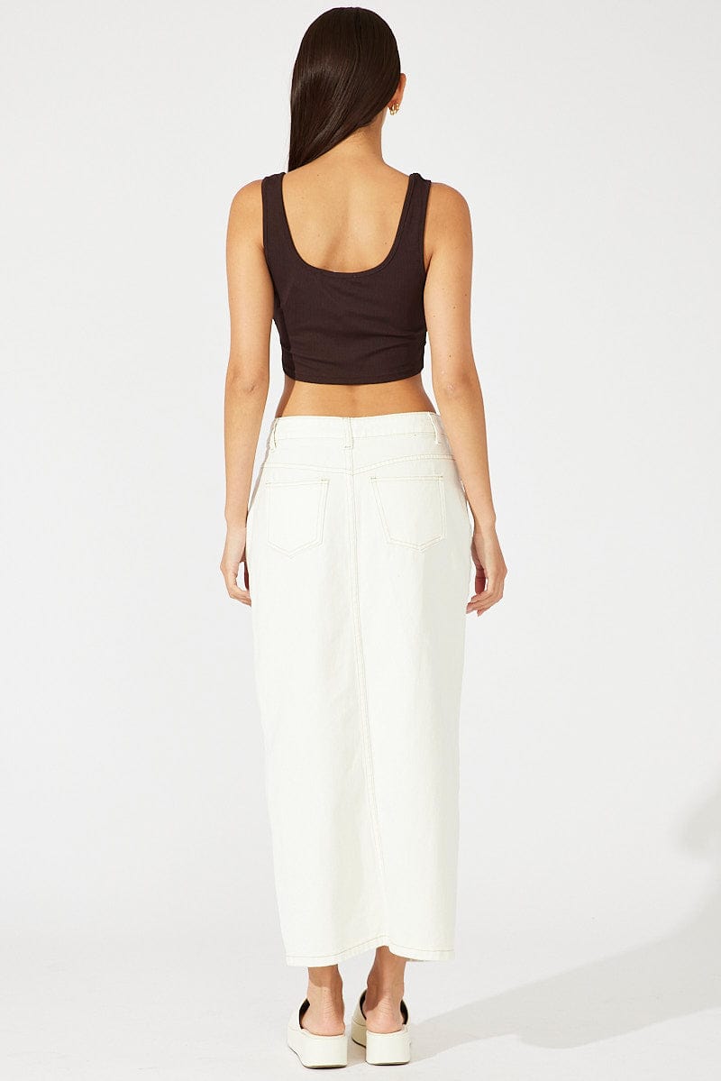 White Denim Skirt Maxi Front Split for Ally Fashion