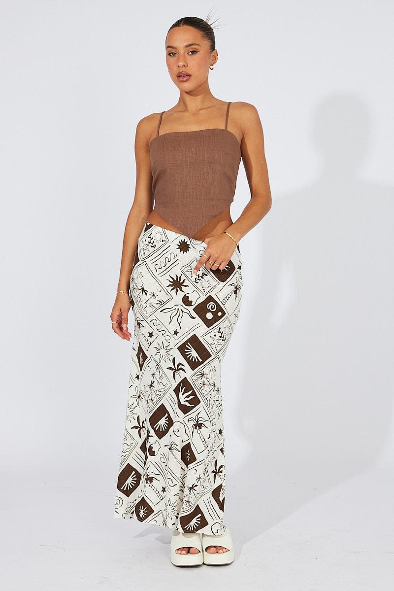 Beige Abstract Maxi Bias Skirt for Ally Fashion