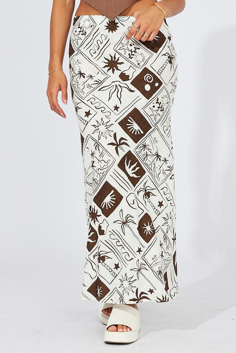 Beige Abstract Maxi Bias Skirt for Ally Fashion