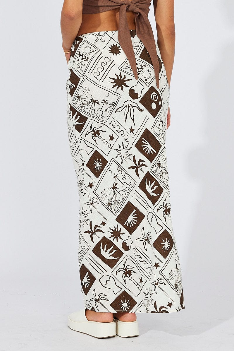 Beige Abstract Maxi Bias Skirt for Ally Fashion