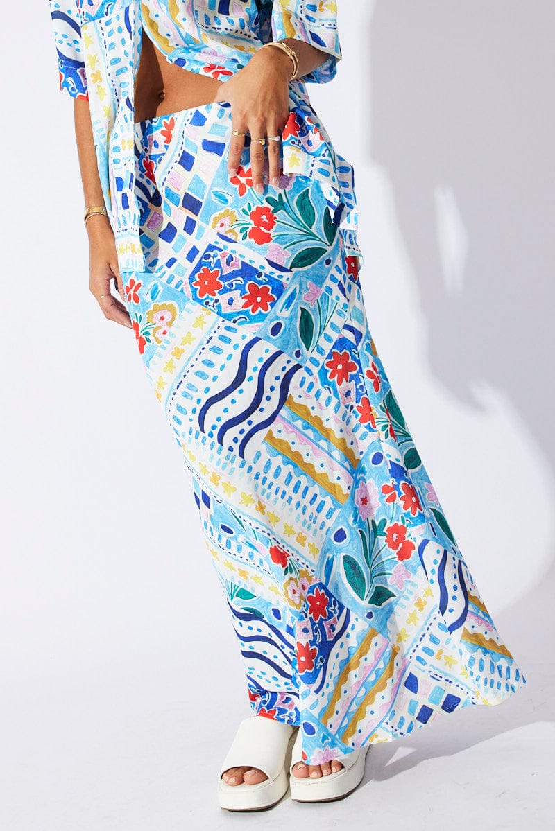 Multi Abstract Maxi Bias Skirt for Ally Fashion