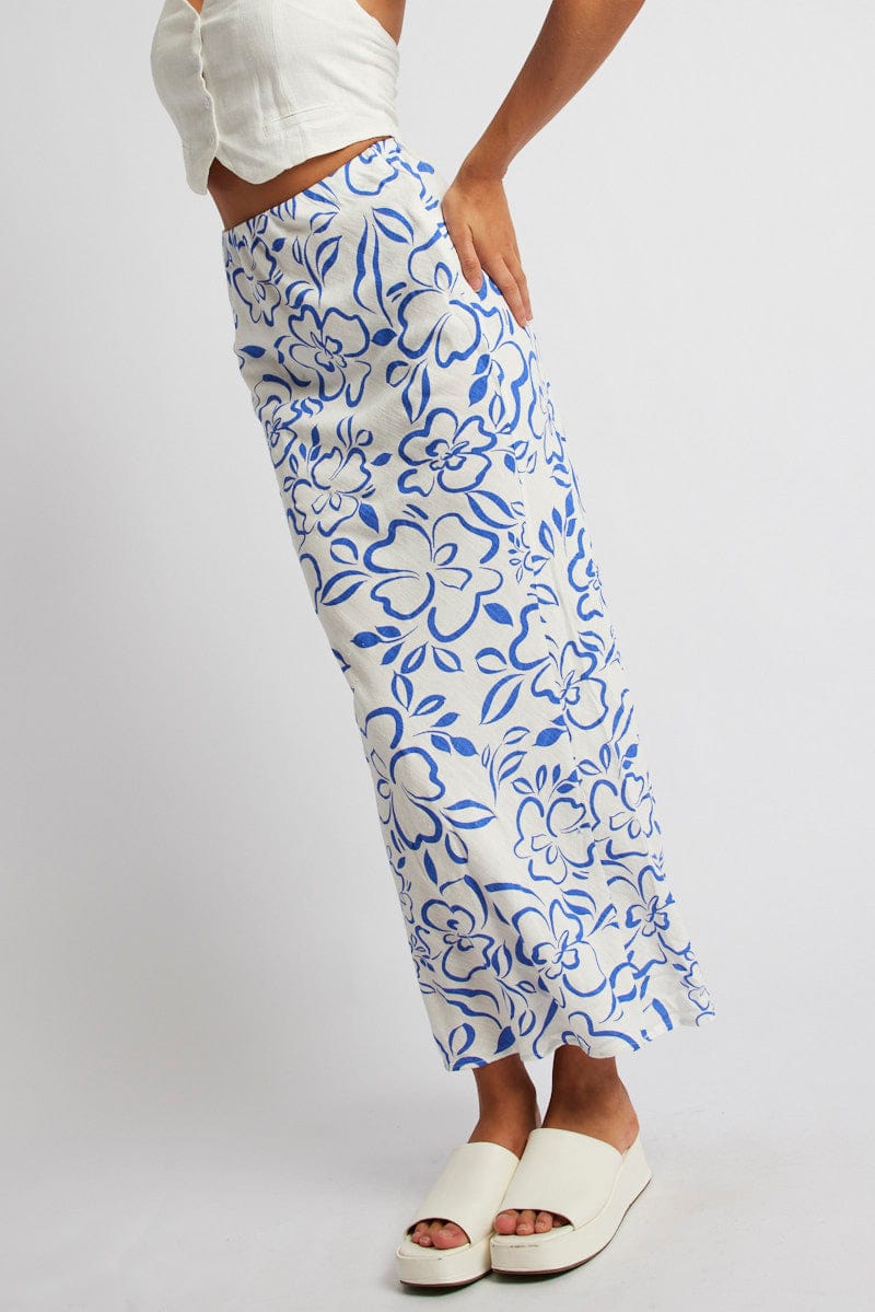 Blue Abstract Maxi Bias Skirt for Ally Fashion