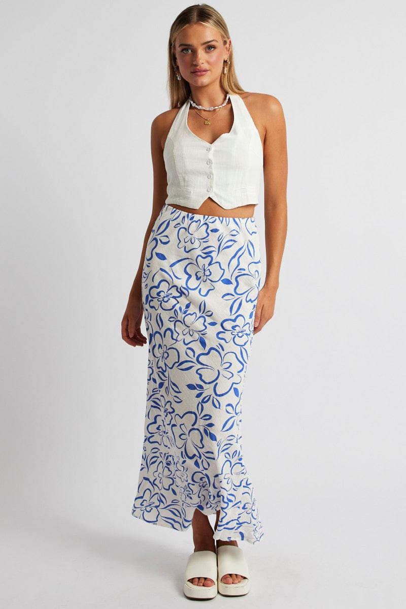 Blue Abstract Maxi Bias Skirt for Ally Fashion