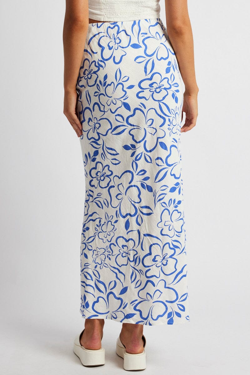 Blue Abstract Maxi Bias Skirt for Ally Fashion