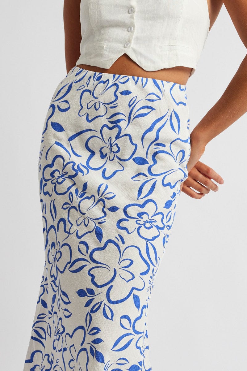 Blue Abstract Maxi Bias Skirt for Ally Fashion