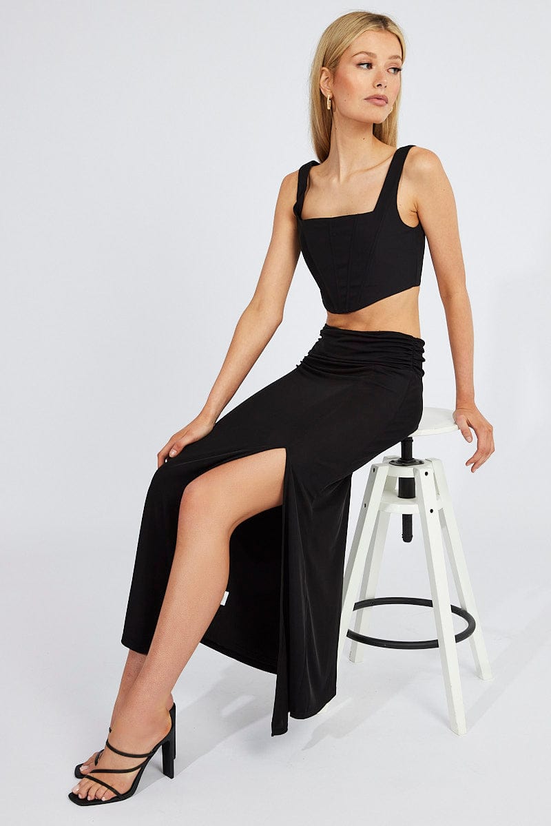 Black Maxi Skirt Asymmetric Hem for Ally Fashion