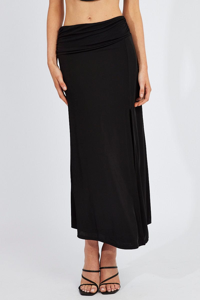 Black Maxi Skirt Asymmetric Hem for Ally Fashion