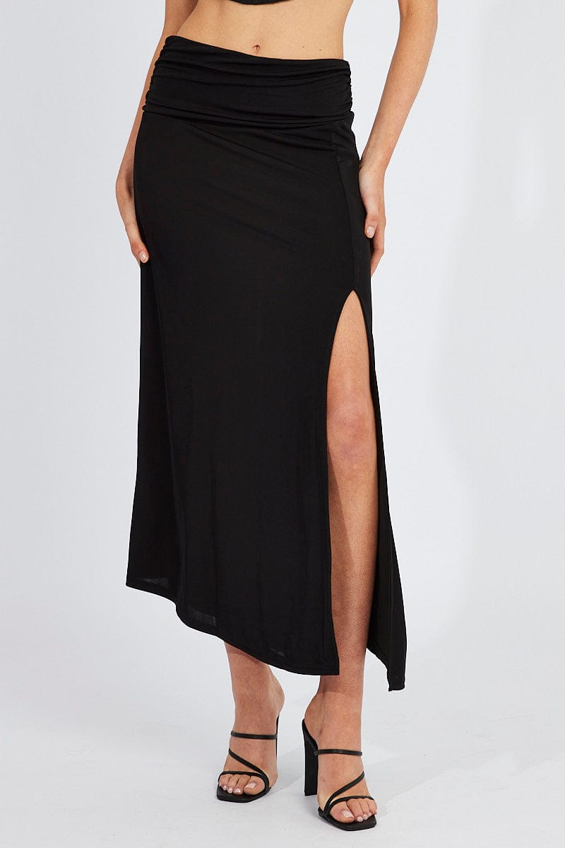 Black Maxi Skirt Asymmetric Hem for Ally Fashion