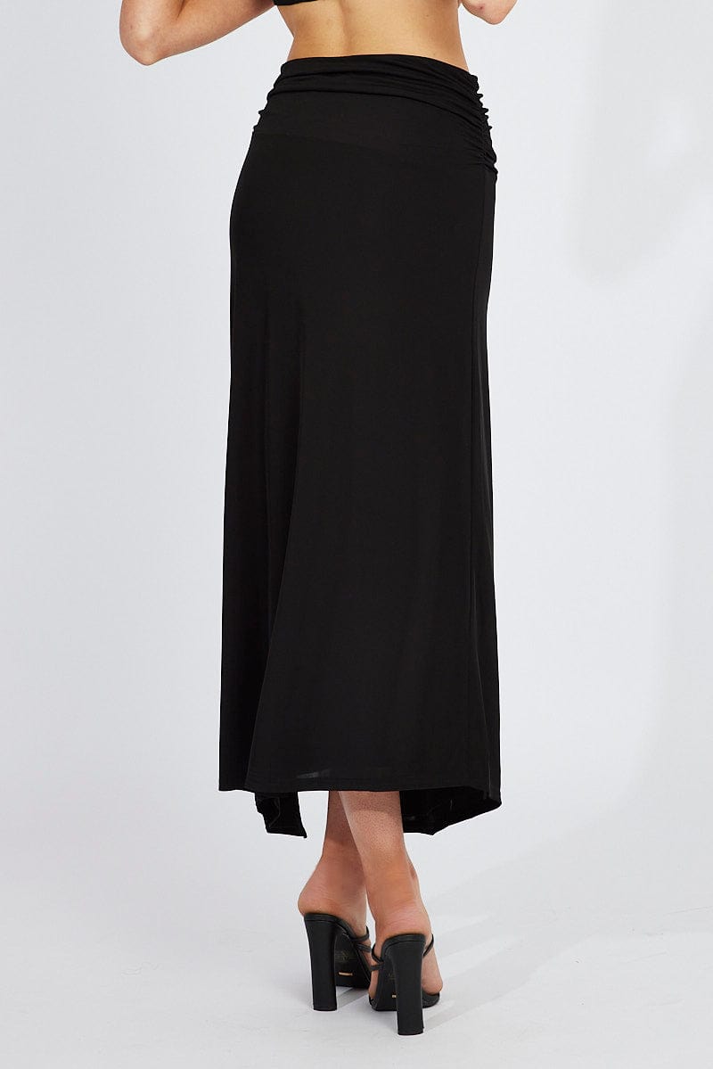Black Maxi Skirt Asymmetric Hem for Ally Fashion