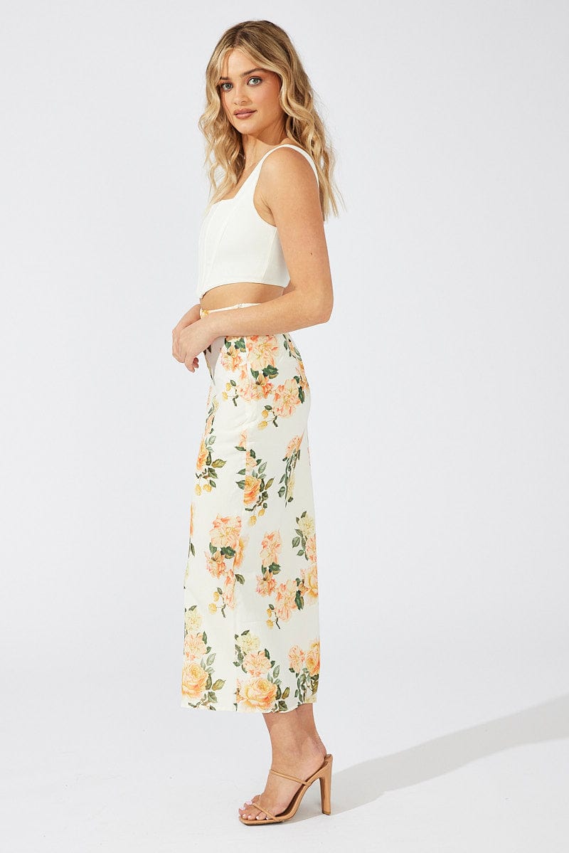 Yellow Floral Maxi Skirt Slim Fit High Rise for Ally Fashion