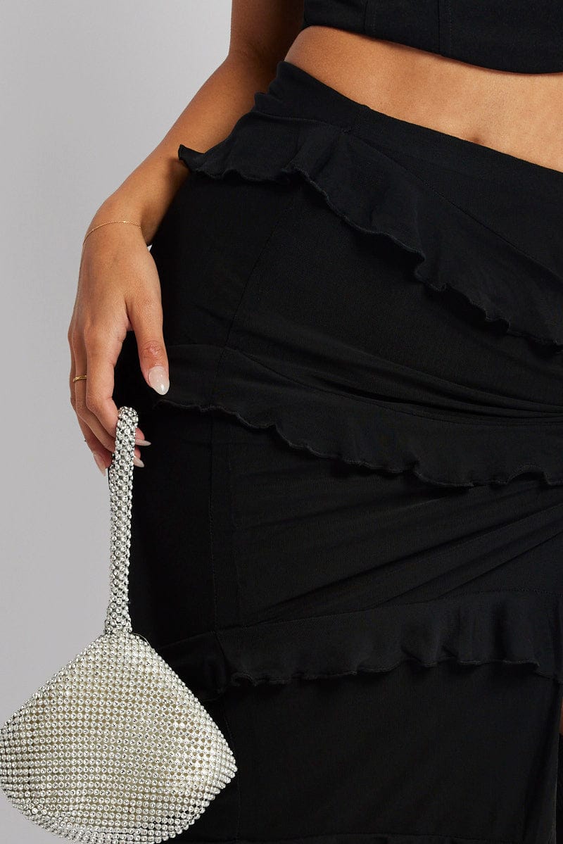 Black Maxi Skirt Mesh Frilled Mesh for Ally Fashion