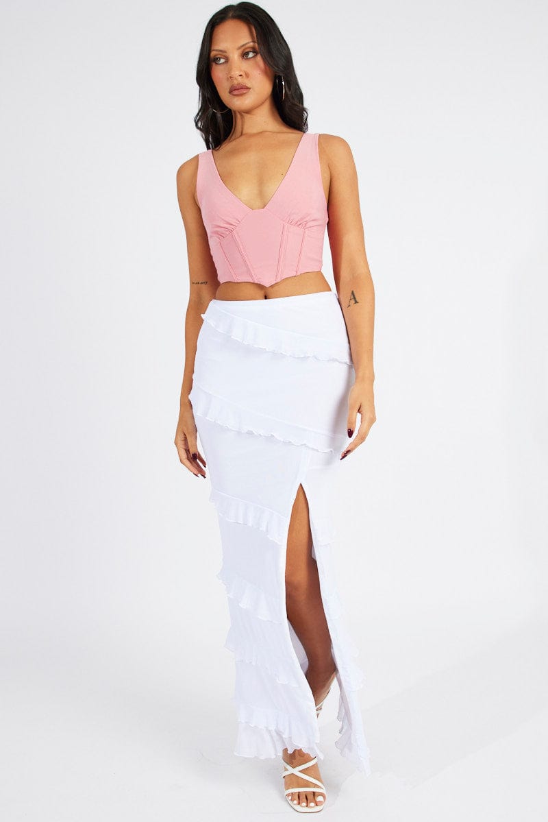 White Maxi Skirt Mesh Frilled Mesh for Ally Fashion