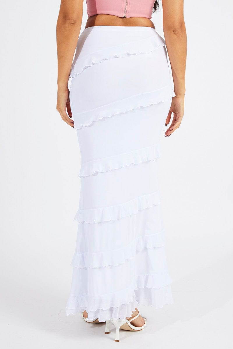 White Maxi Skirt Mesh Frilled Mesh for Ally Fashion