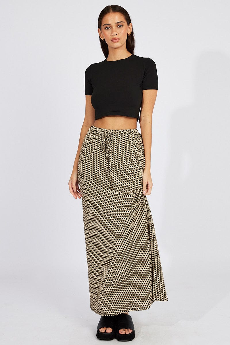 Brown Geo Slip Skirt Maxi for Ally Fashion