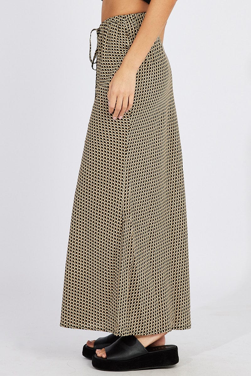 Brown Geo Slip Skirt Maxi for Ally Fashion