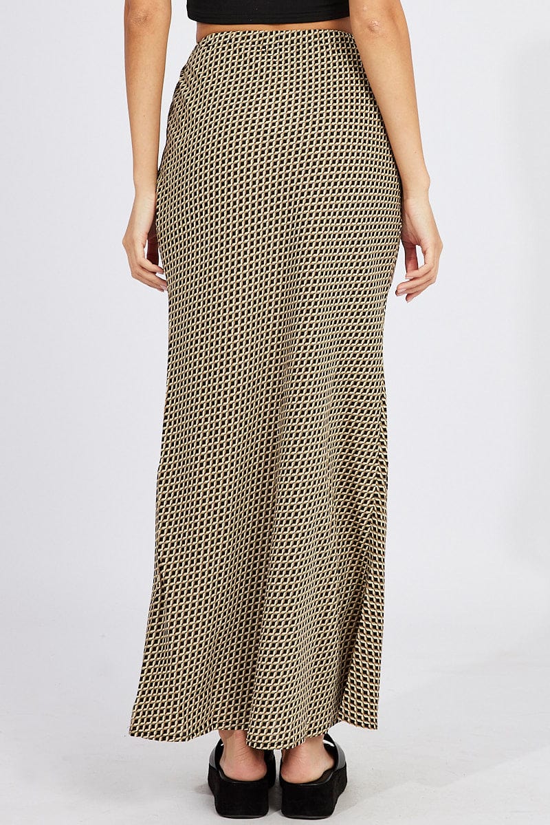 Brown Geo Slip Skirt Maxi for Ally Fashion